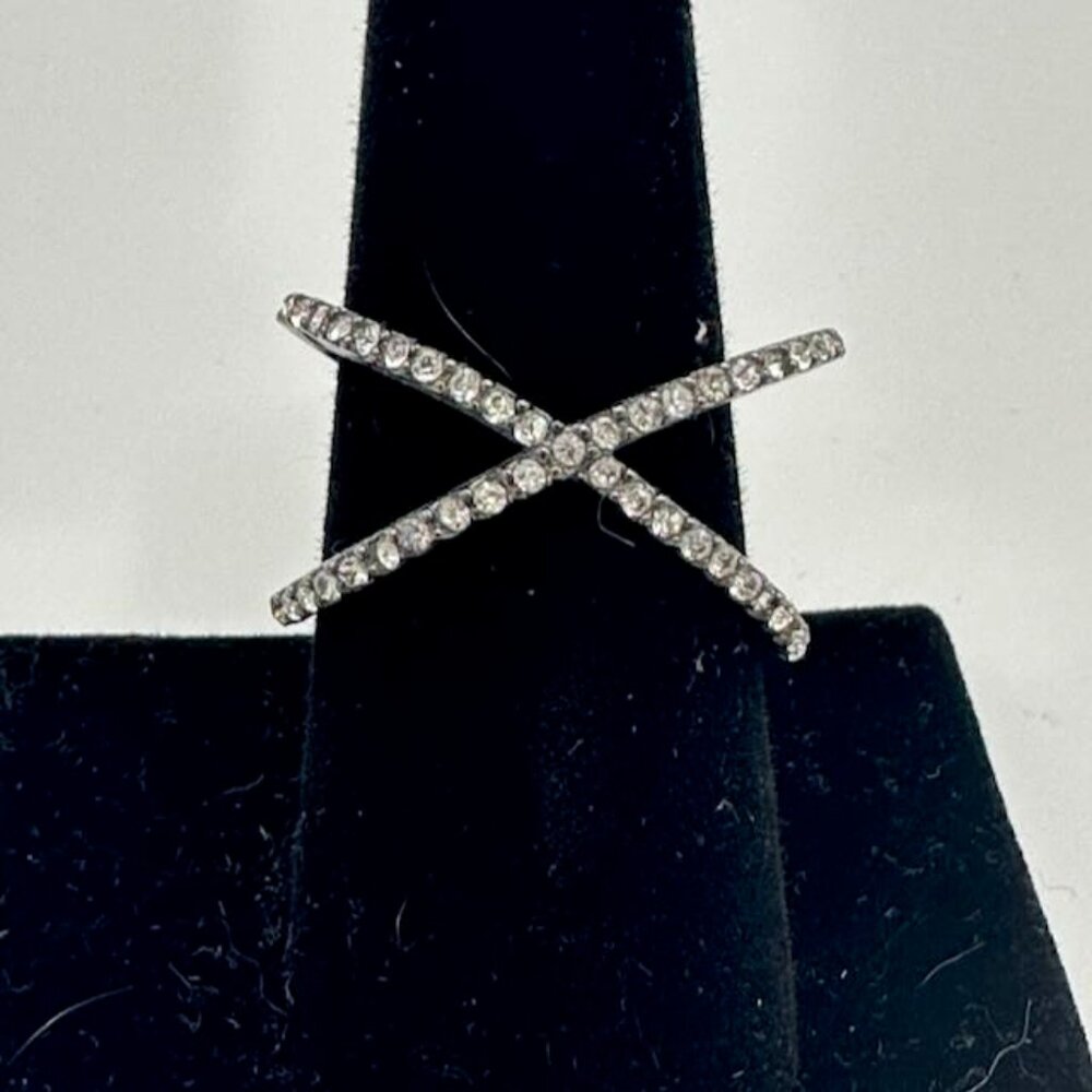 Black crystal pave X ring